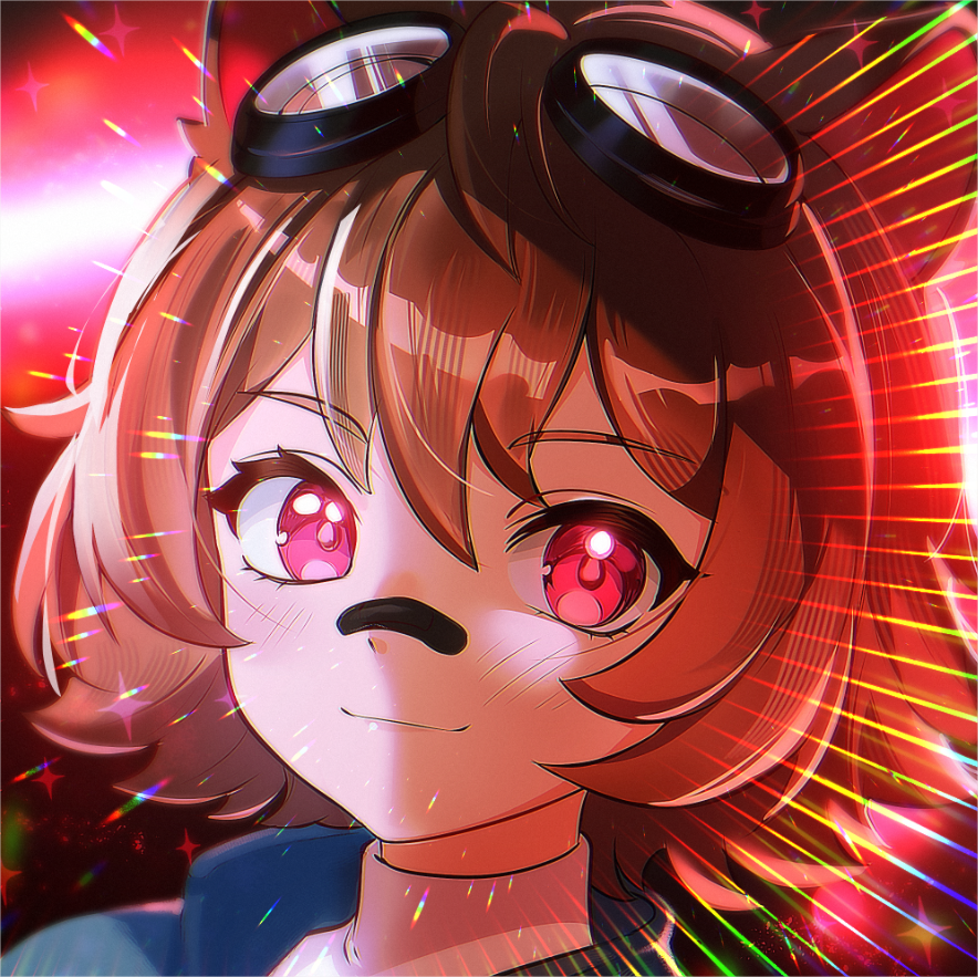 1girl, animal_ears, bandaid, bandaid_on_face, bandaid_on_nose, black_bandaid, blue_jacket, blumer, brown_hair, chromatic_aberration, closed_mouth, commentary, commission, emphasis_lines, goggles, goggles_on_head, indie_virtual_youtuber, jacket, light_blush, looking_at_viewer, portrait, raccoon_ears, raccoon_girl, rakkun_sutaru, rakkun_sutaru_(4th_costume), red_eyes, shirt, short_hair, smile, spanish_commentary, virtual_youtuber, white_shirt