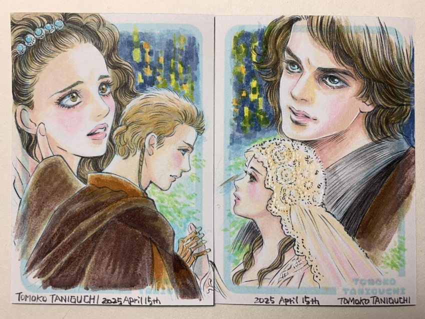 1boy, 1girl, anakin_skywalker, animification, artist_name, brown_eyes, brown_hair, dated