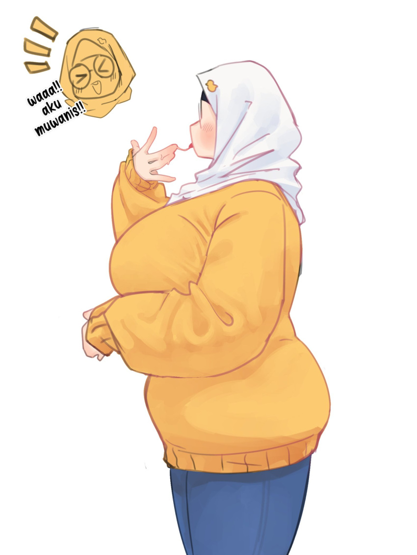 1girl, alv4febrian, ayuu_(alv4febrian), breasts, closed_eyes, from_side, highres, hijab