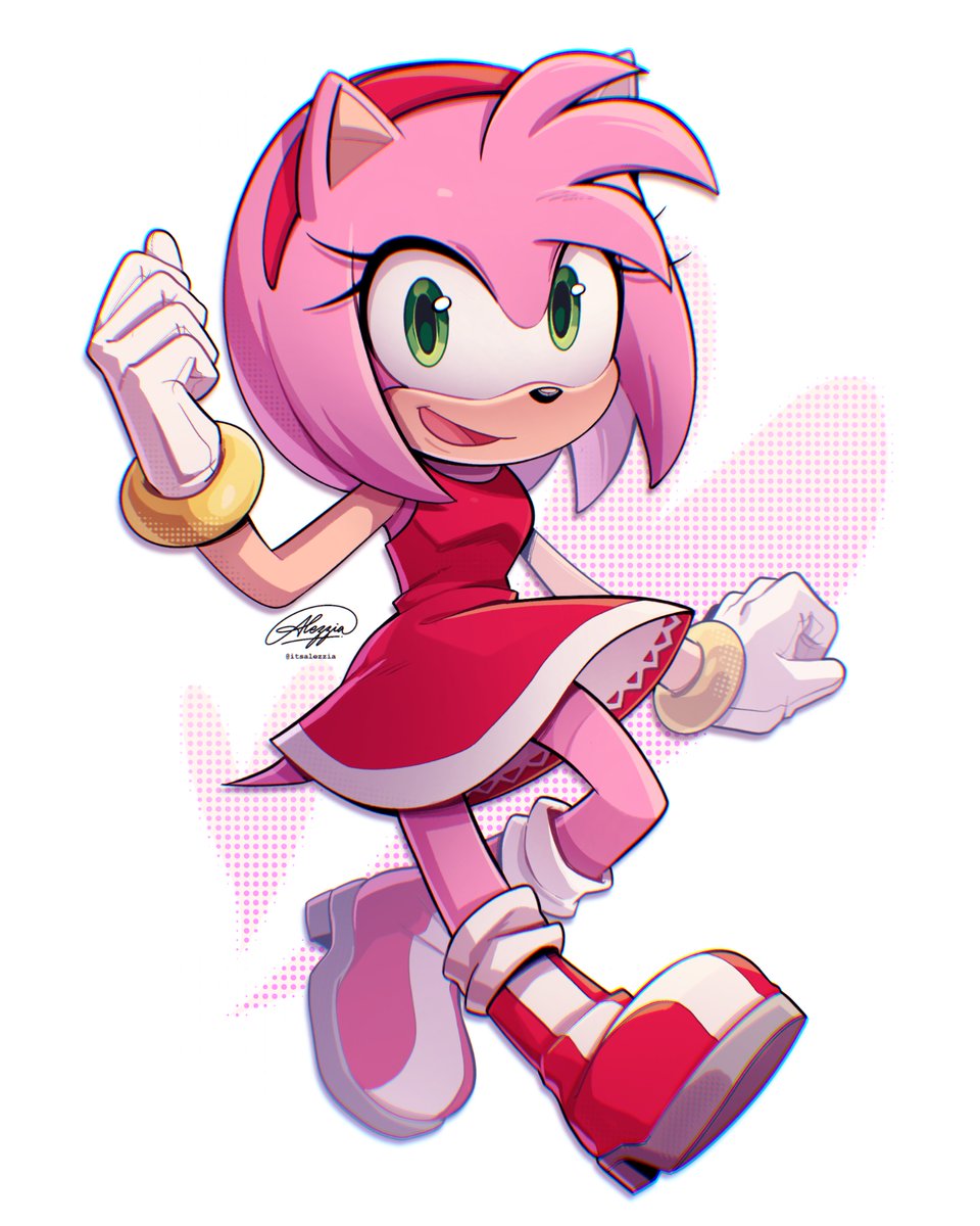 1girl, amy_rose, animal_ears, boots, dress, furry, furry_female, gloves