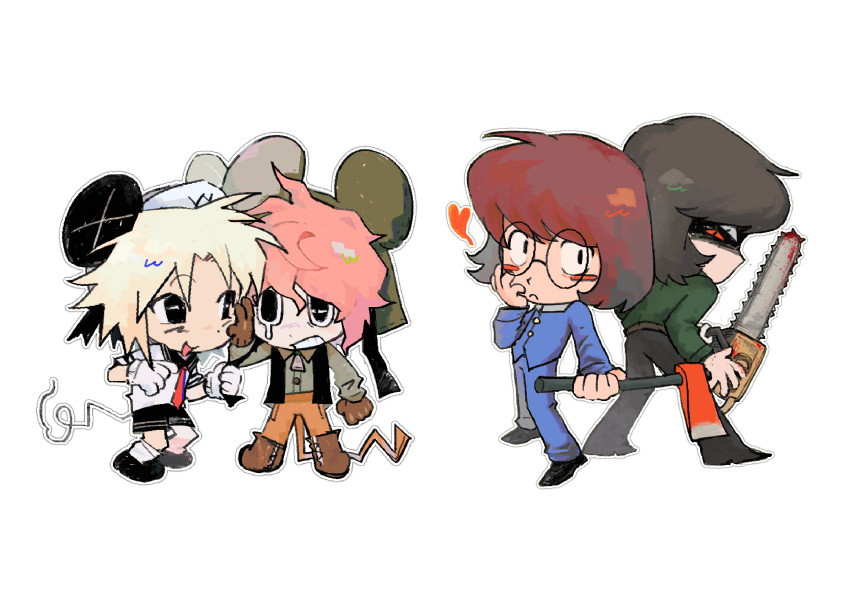 4boys, absurdres, aged_down, animal_ears, animal_hat, axe, axe_luther, black_eyes