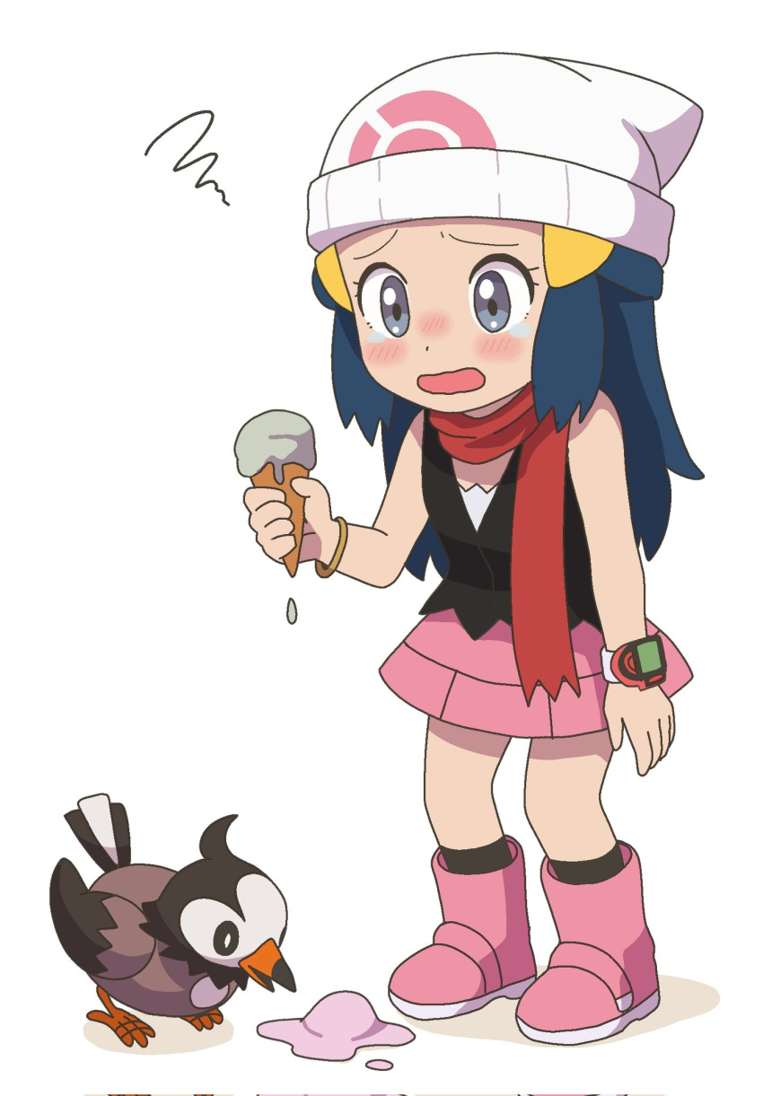 1girl, beanie, black_hair, black_shirt, blush, boots, chibi, commentary_request