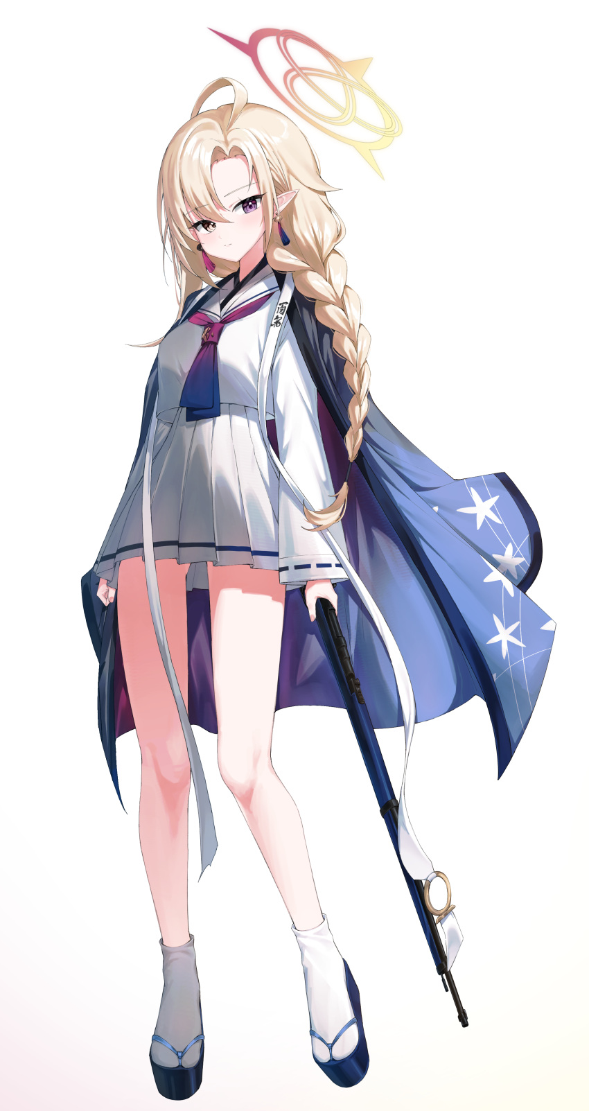 1girl, absurdres, ahoge, ascot, ayame_(blue_archive), blue_archive, blue_haori, braid