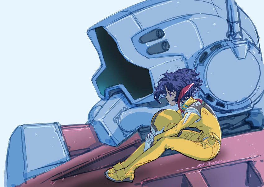 1girl, assault_visor, bodysuit, commentary_request, full_body, gelgoog_(gquuuuuux), gundam, gundam_gquuuuuux