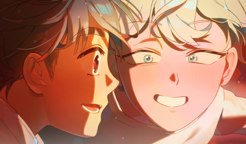 2boys, alien_stage, black_eyes, black_hair, commentary, green_eyes, grey_hair, hashtag-only_commentary