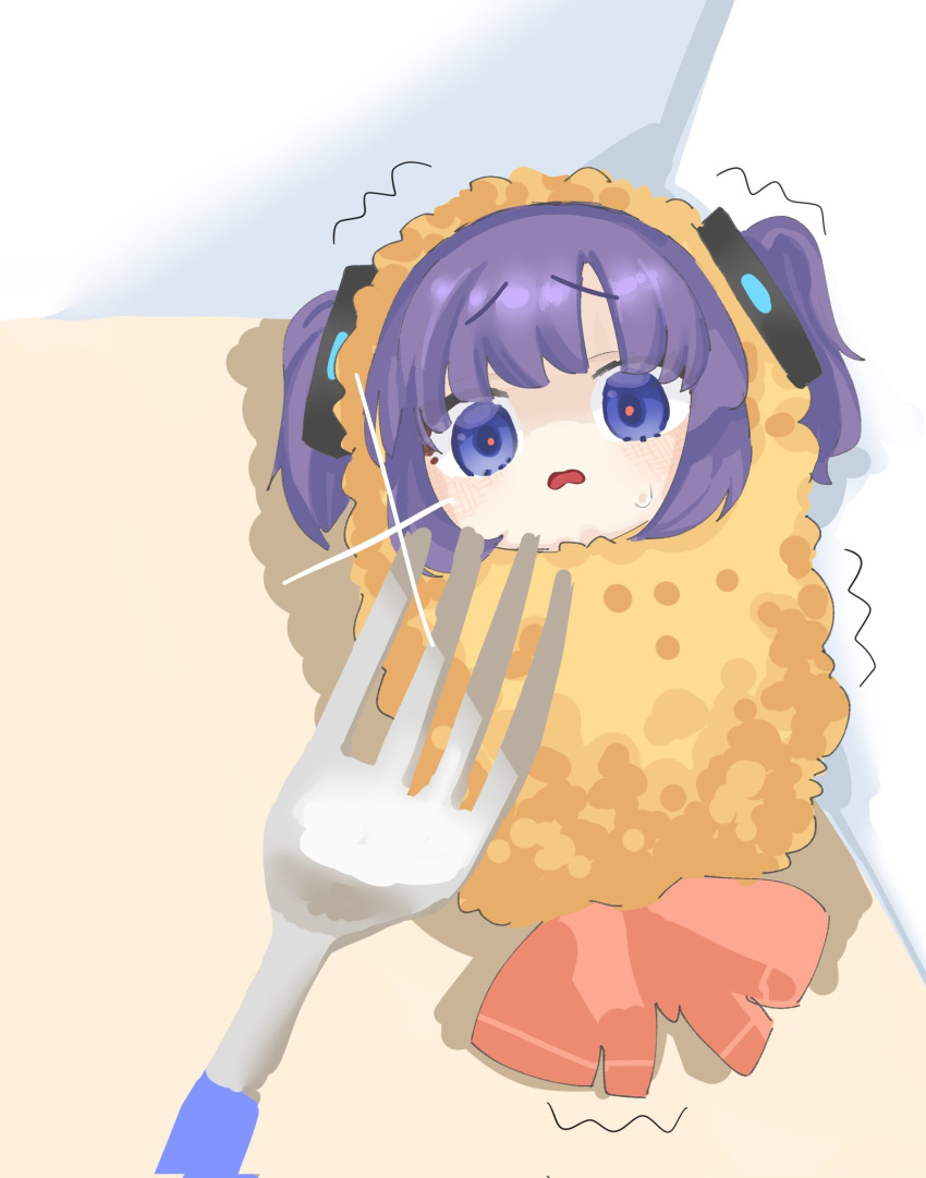 1girl, ao2_77363, blue_archive, blue_eyes, blush, food, fork, highres