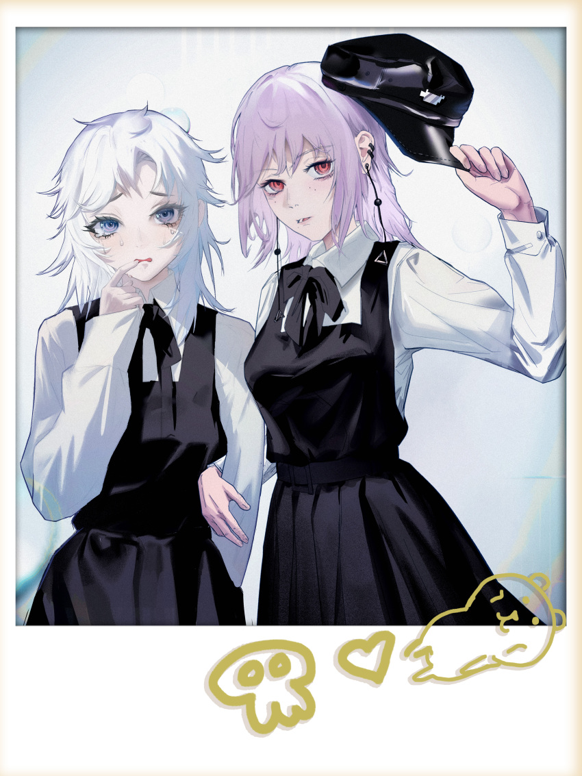 2girls, absurdres, chainsaw_man, commentary, dress, earrings, english_commentary, fami_(chainsaw_man)