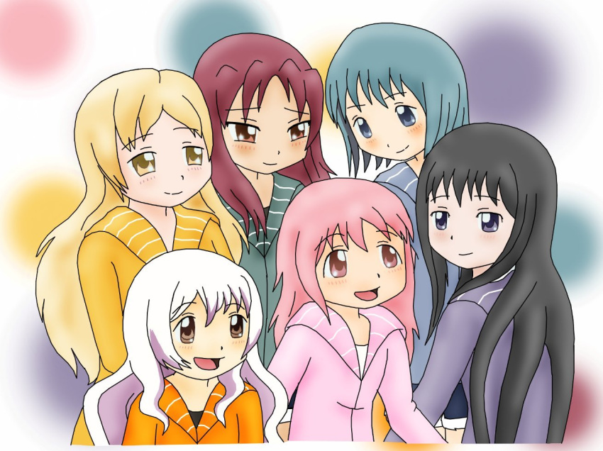 6+girls, akemi_homura, black_hair, blonde_hair, blue_hair, blush, holy_quintet, kaname_madoka