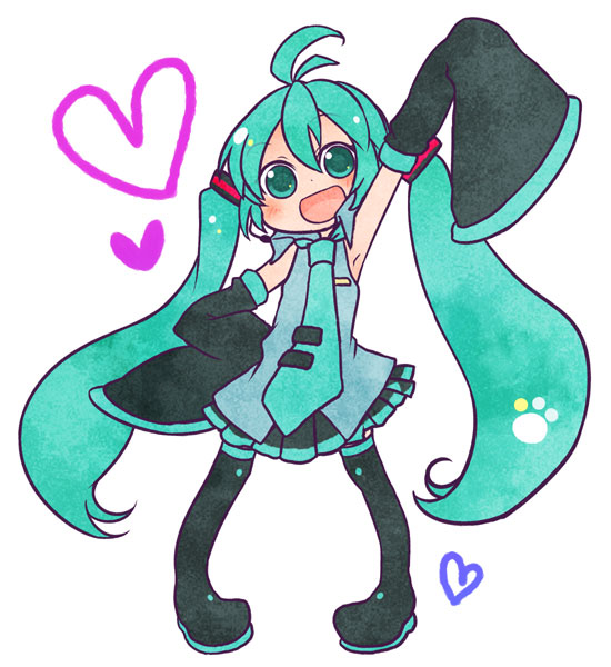 blush, detached_sleeves, hatsune_miku, heart, long_hair, open_mouth, shinryo_rei, shinryou_rei