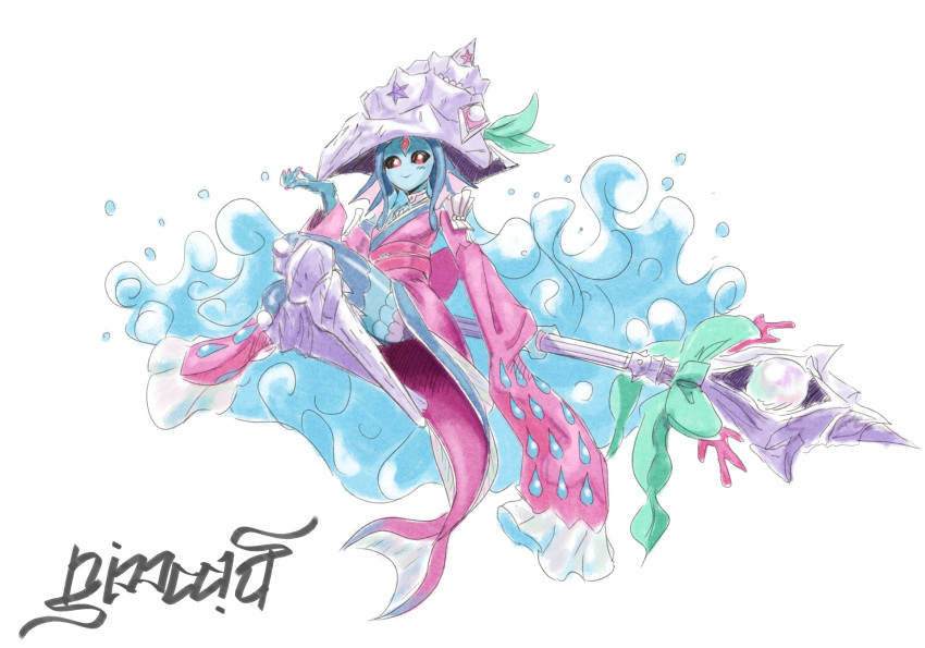 1girl, ariemon, black_sclera, blue_skin, colored_sclera, colored_skin, digimon, digimon_(creature)