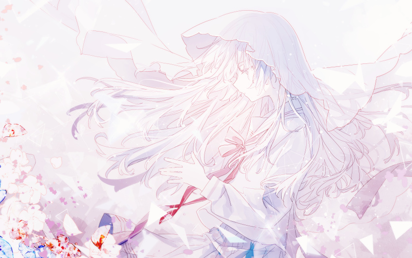1girl, absurdres, arcaea, blood, bow, bowtie, closed_mouth, cowboy_shot