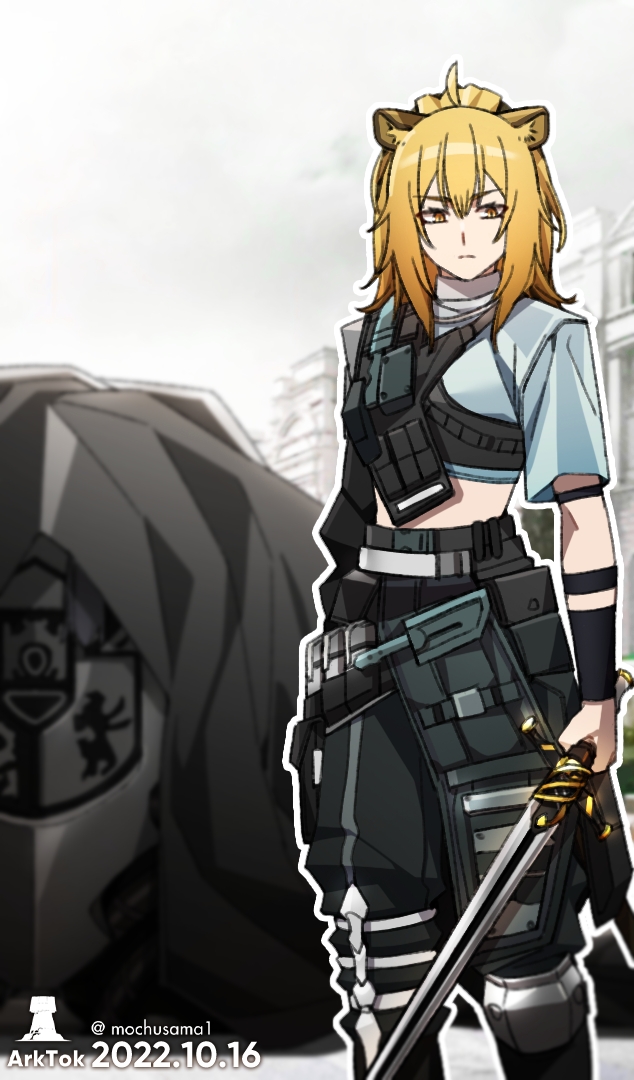 1girl, animal_ears, arknights, blonde_hair, chinese_commentary, commentary_request, dated, dated_commentary