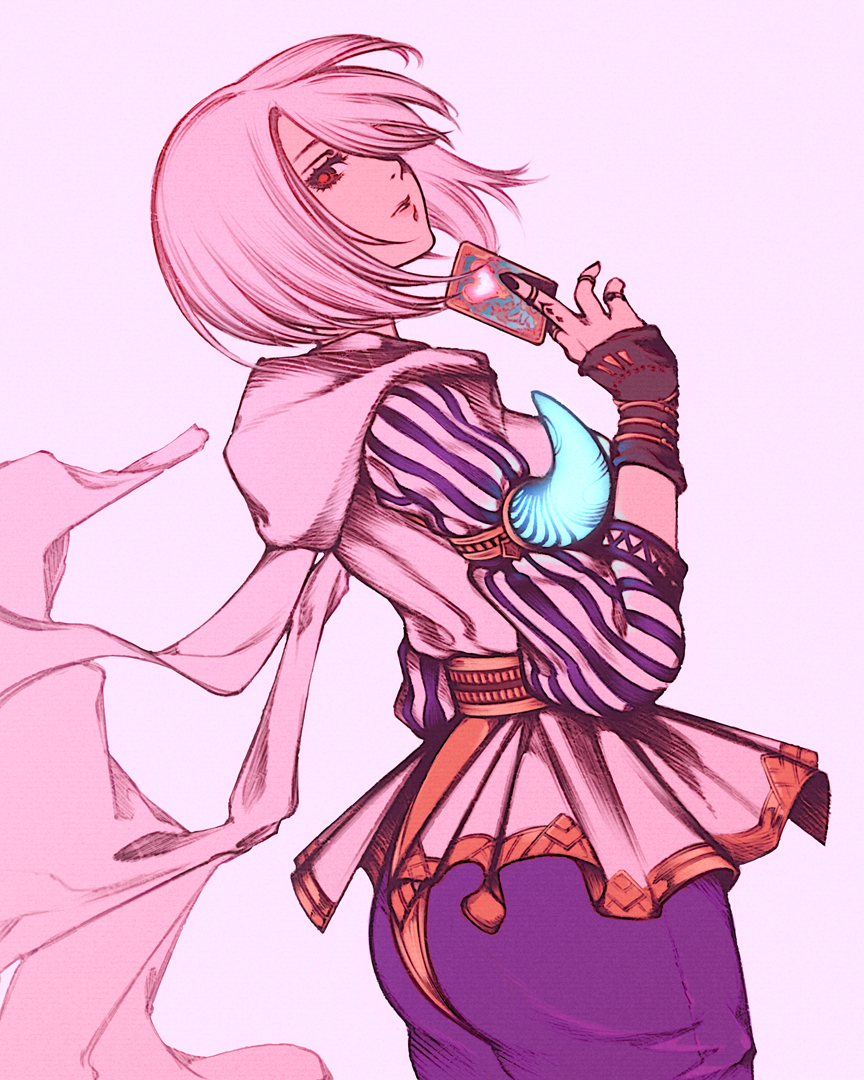 1girl, card, final_fantasy, final_fantasy_xiv, holding, holding_card, hooded_robe, long_hair