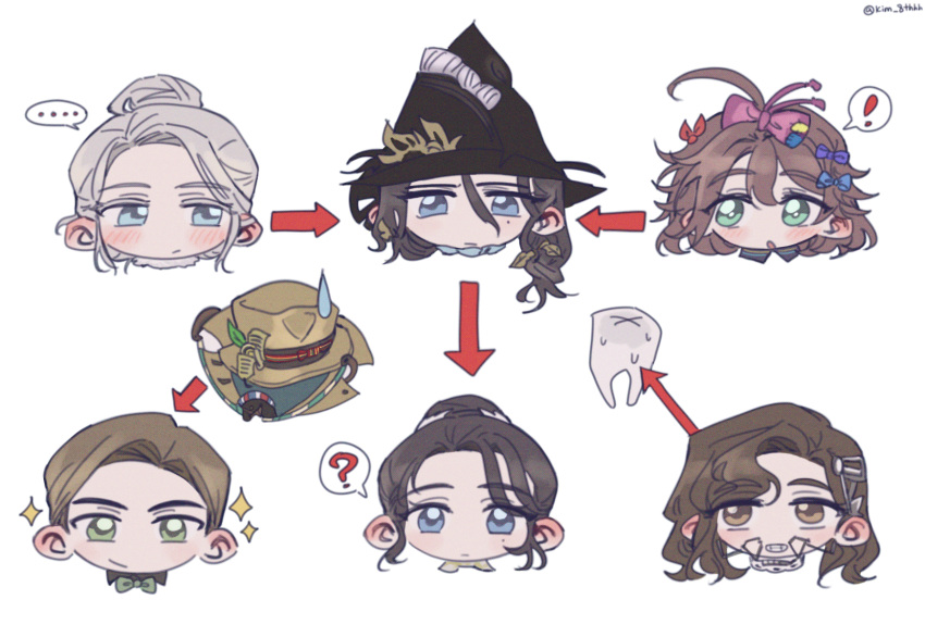 !, ..., 1boy, 4girls, :/, :o, ?, aged_down