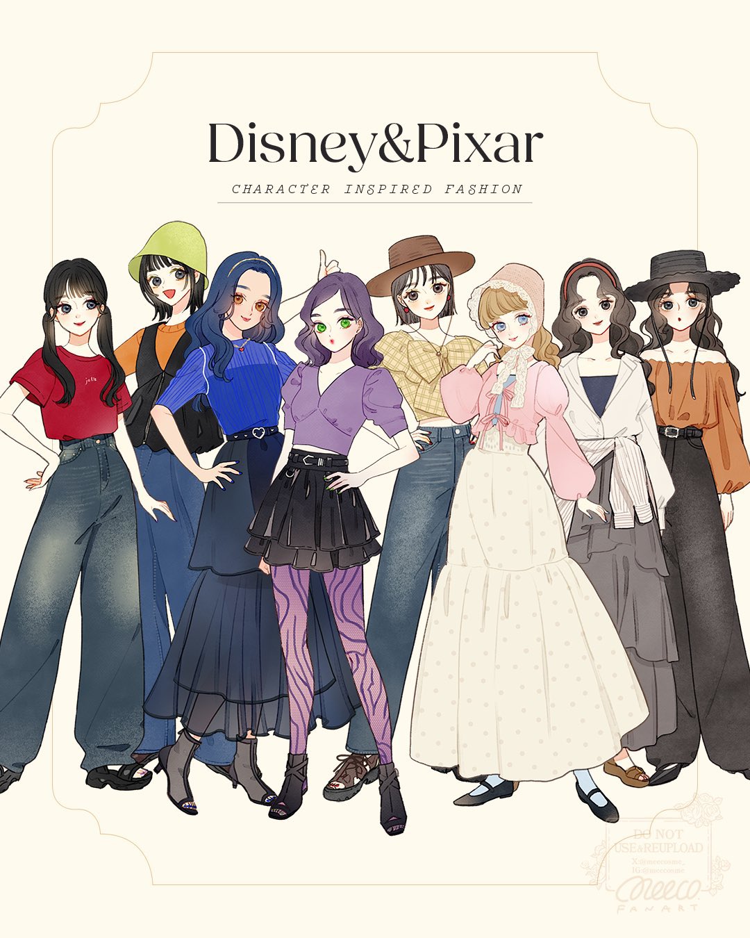 6+girls, alternate_costume, blonde_hair, blue_hair, bo_peep_(toy_story), brown_hair, commentary_request, company_connection