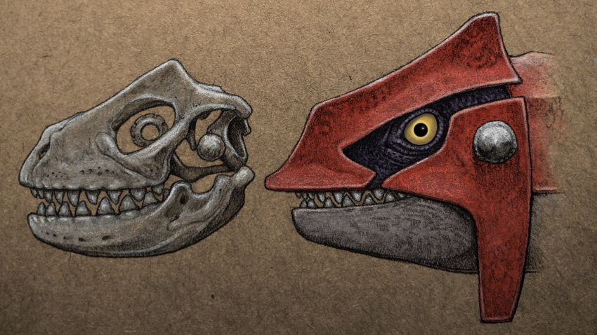 brown_background, colored_sclera, commentary_request, cropped_head, from_side, groudon, highres, nao70shark1