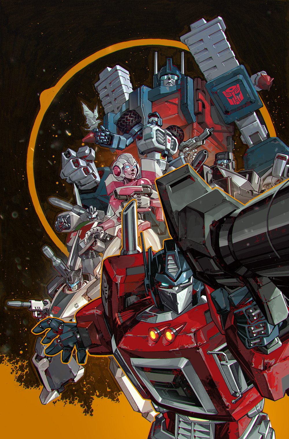 arcee, assault_visor, autobot, beachcomber_(transformers), blue_eyes, comic_cover, cover_image, english_commentary