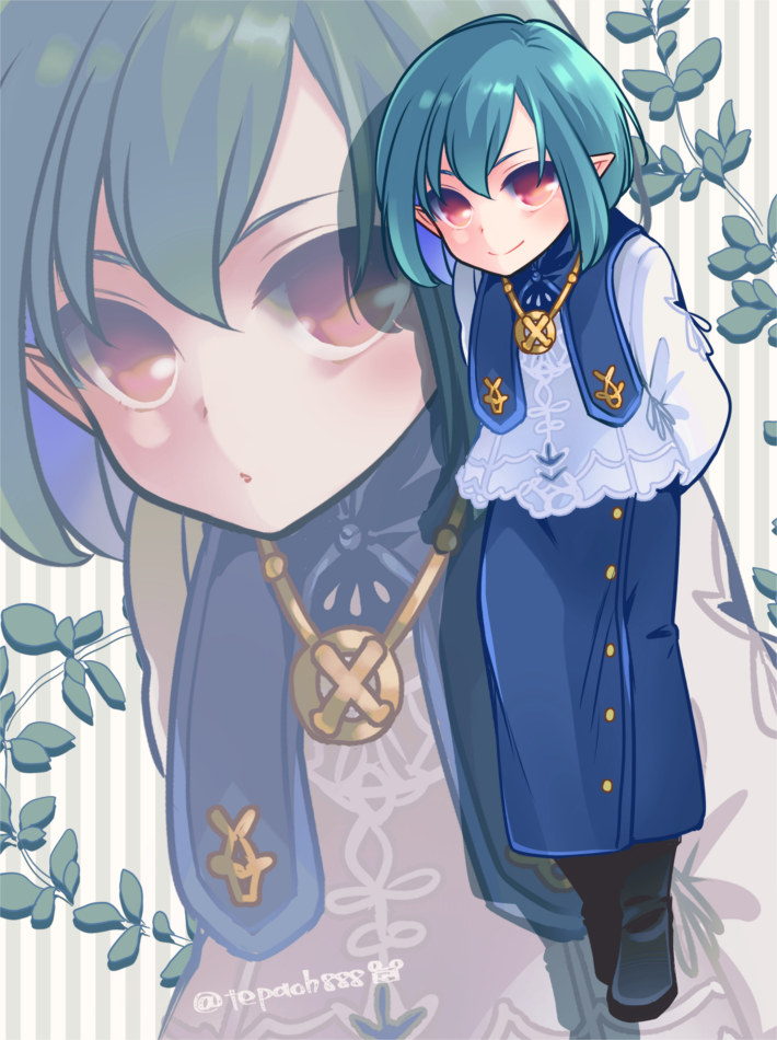 1boy, boots, elf, eochaid_(mabinogi), full_body, grey_hair, pointy_ears, red_eyes