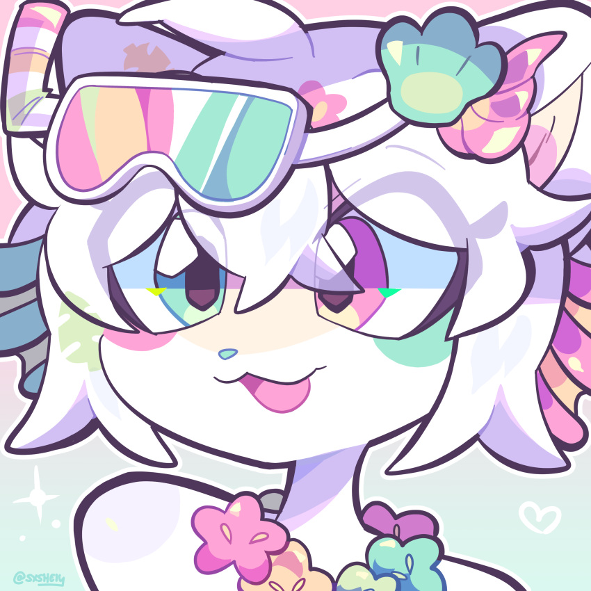 1girl, :3, absurdres, ahoge, animal_ears, aqua-tinted_eyewear, aqua_background, aqua_eyes