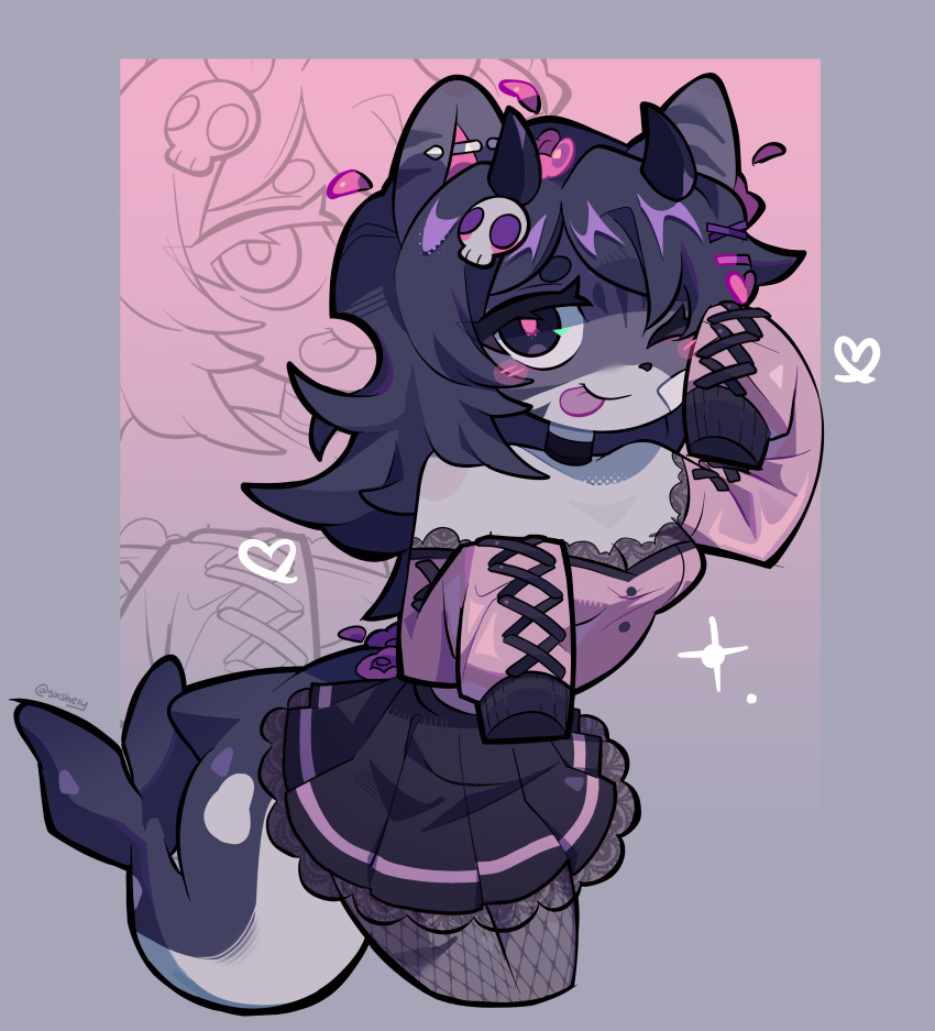1girl, ;p, absurdres, animal_ears, barbell_piercing, black_choker, black_eyes, black_hair