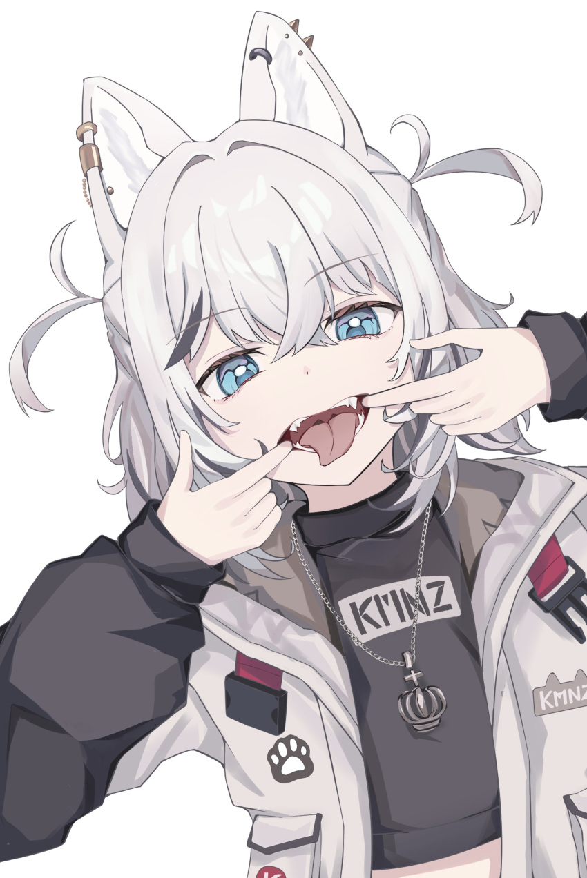 1girl, absurdres, animal_ears, black_sweater, blue_eyes, chain, chain_necklace, dog_ears