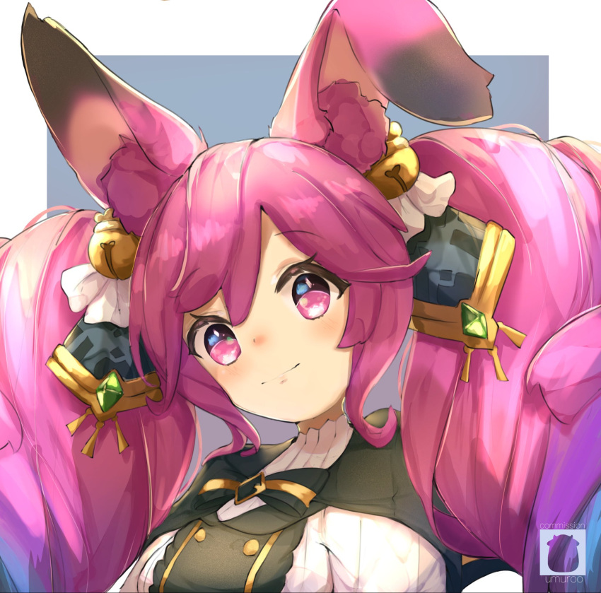 1girl, animal_ears, bell, black_eyes, blue_eyes, breasts, cleo_(dragalia_lost), cleo_(gala)_(dragalia_lost)