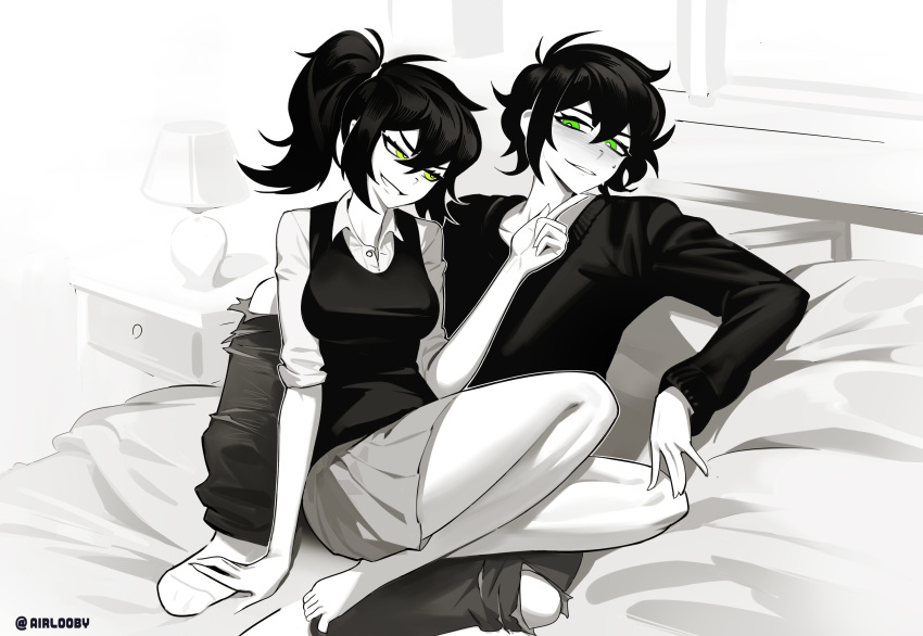 1boy, 1girl, absurdres, aierlaobo, andrew_graves, black_hair, black_sweater, black_vest