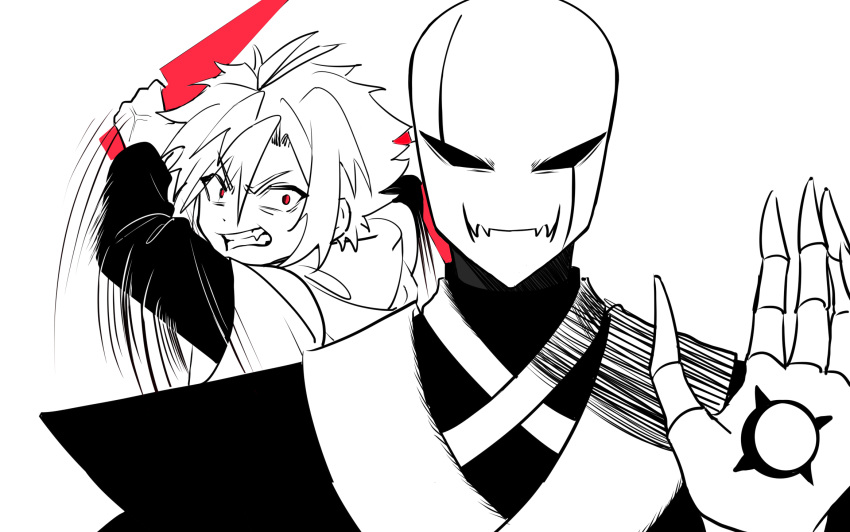 2boys, alternate_universe, anger_vein, angry, antenna_hair, behind_another, chara_(undertale), chinese_commentary