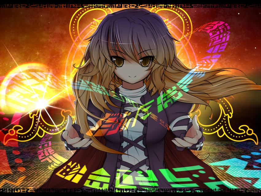 bakko, blonde_hair, breasts, bust, cape, dress, gradient_hair, highres