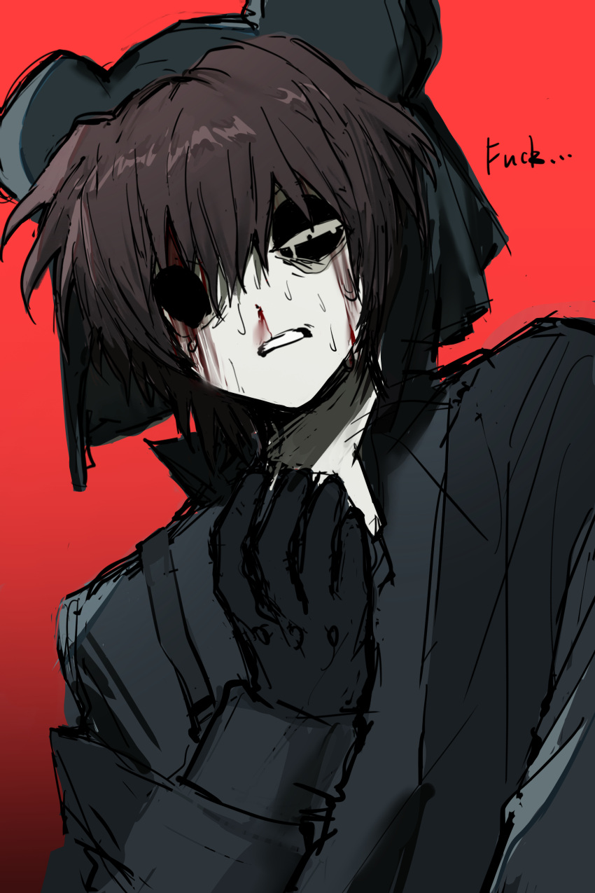 1boy, absurdres, animal_hat, black_eyes, black_gloves, black_jacket, bleeding, blood