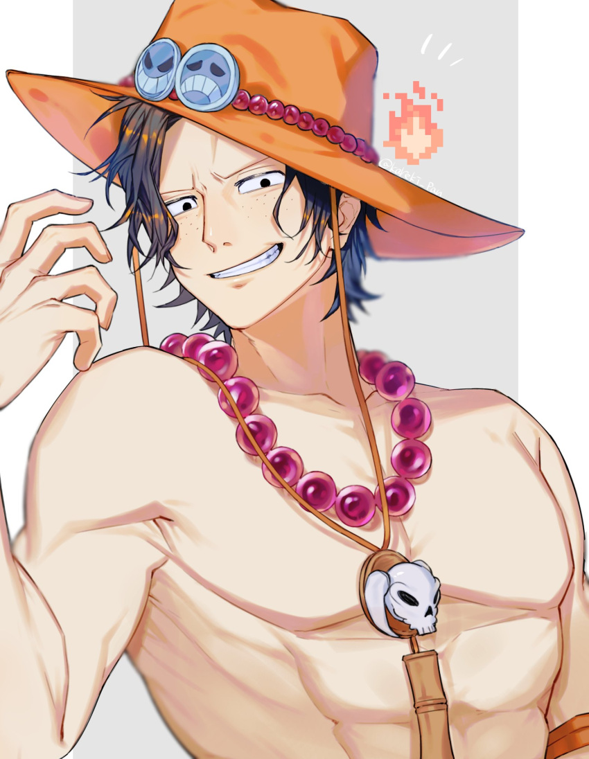 1boy, black_hair, elbow_pads, fire, freckles, gunjo_shizuko, hat, highres