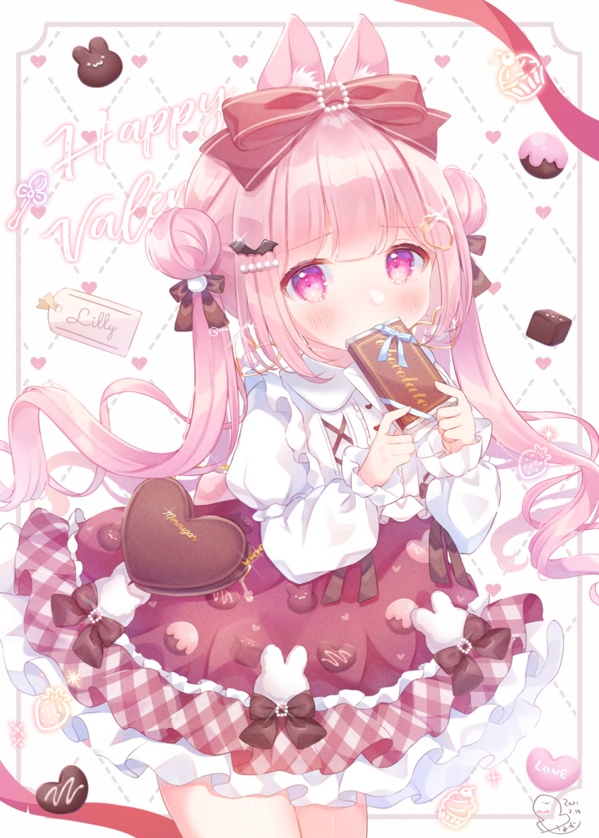 1girl, animal_ear_fluff, animal_ears, bat_hair_ornament, black_bow, blush, bow, carrot_hair_ornament