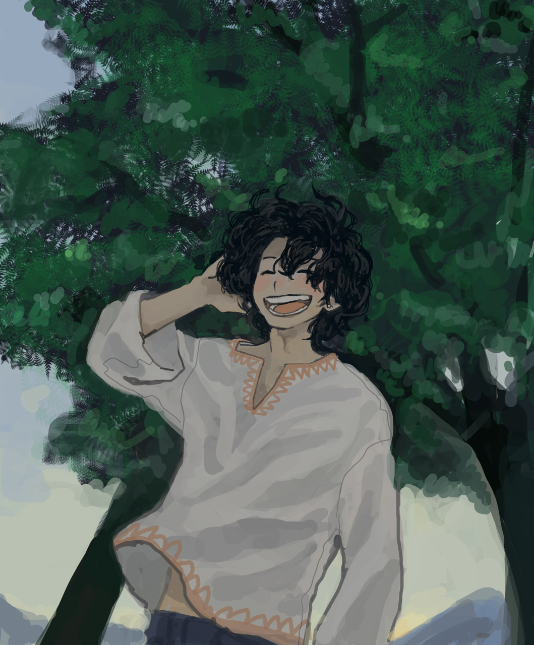 16jichan, 1boy, :d, ^_^, arm_at_side, black_hair, chitose_senri, closed_eyes