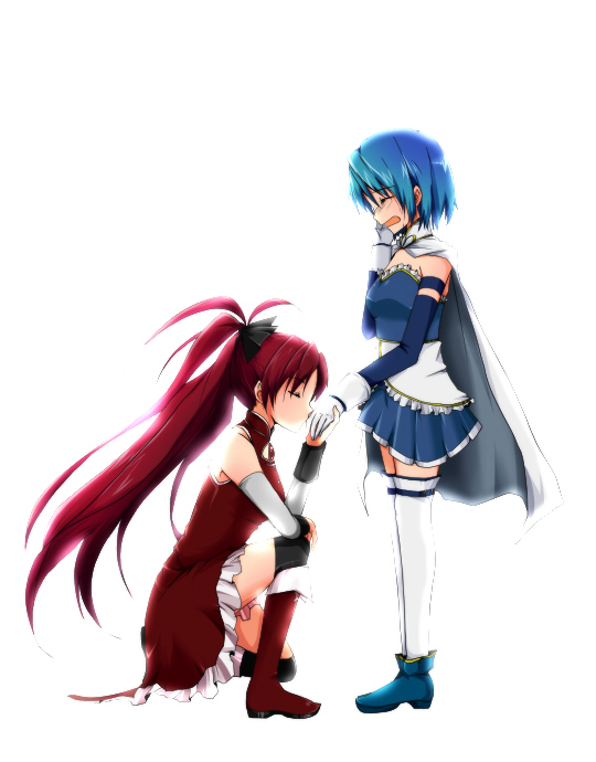 blue_hair, hand_kiss, ifuji_sakura, kiss, kneeling, long_hair, magical_girl, mahou_shoujo_madoka_magica