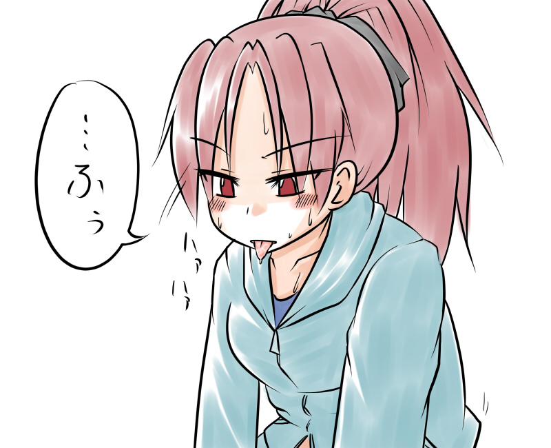 aotori, blush, comic, long_hair, mahou_shoujo_madoka_magica, ponytail, red_eyes, red_hair
