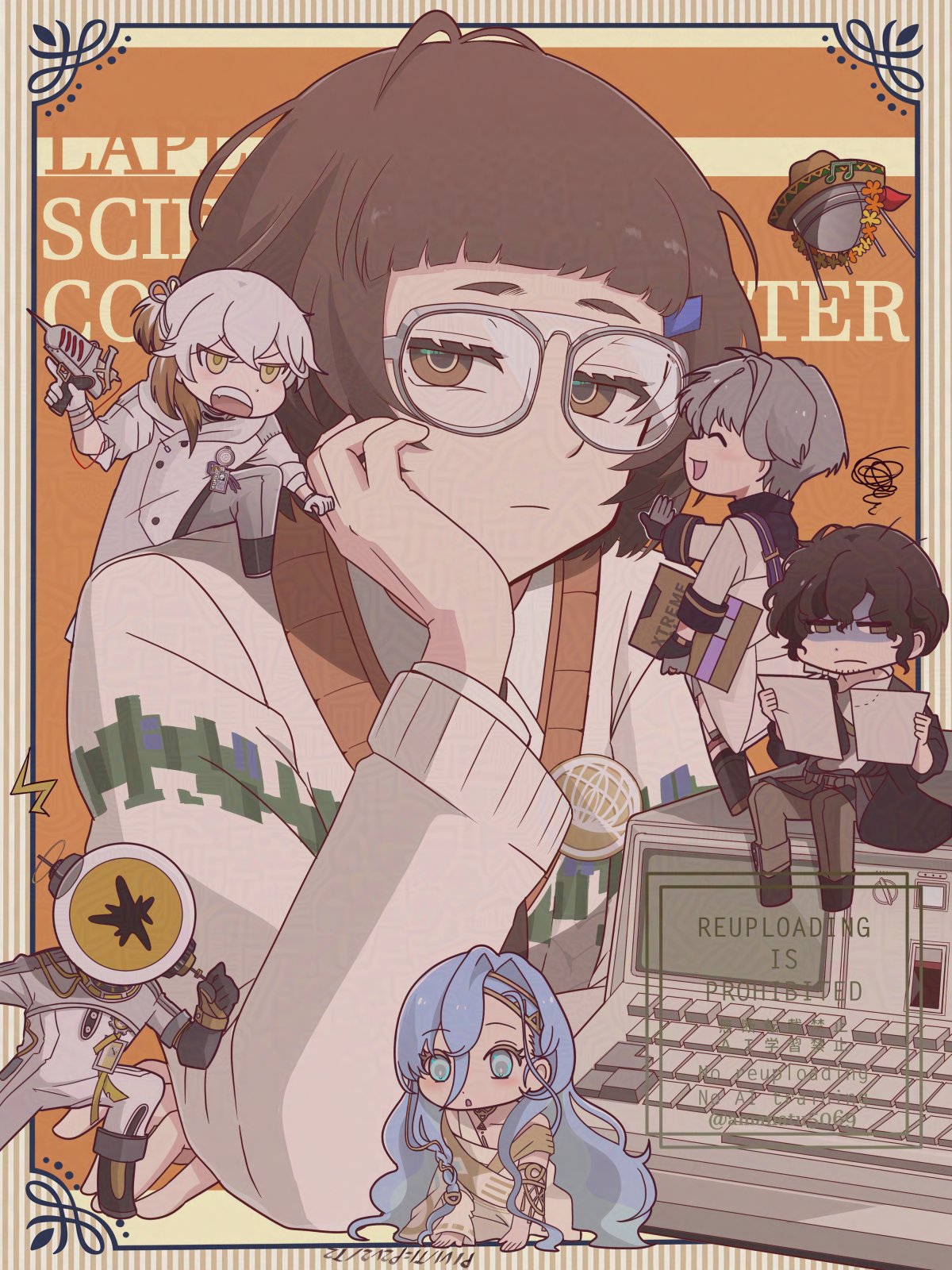 1other, 2girls, 37_(reverse:1999), 3boys, :o, adversarial_noise, amanatsu_(amanatu5069), black_coat