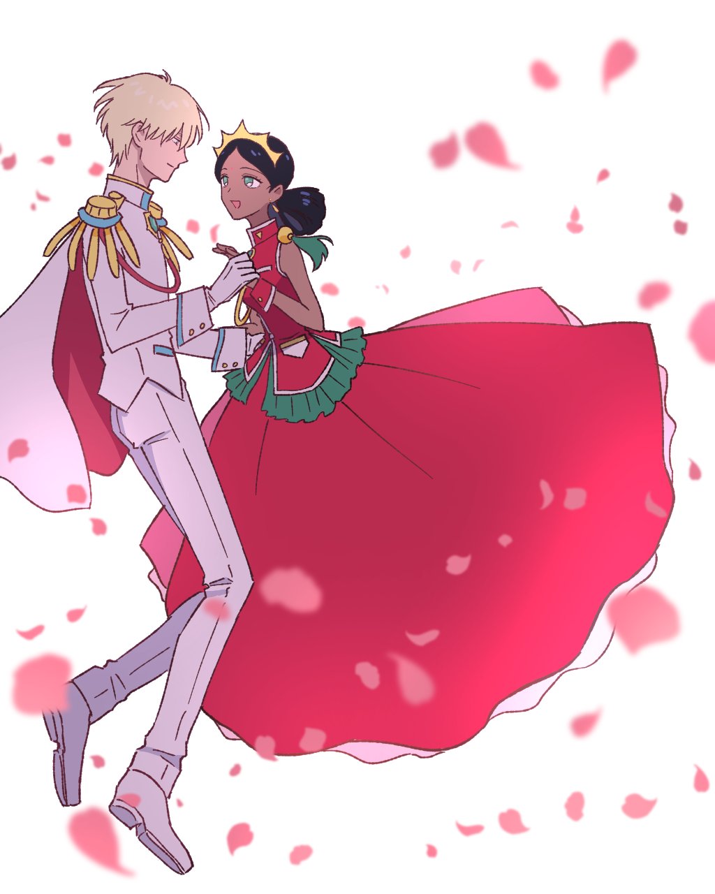 1boy, 1girl, aiguillette, black_hair, blonde_hair, cape, char_aznable, cosplay
