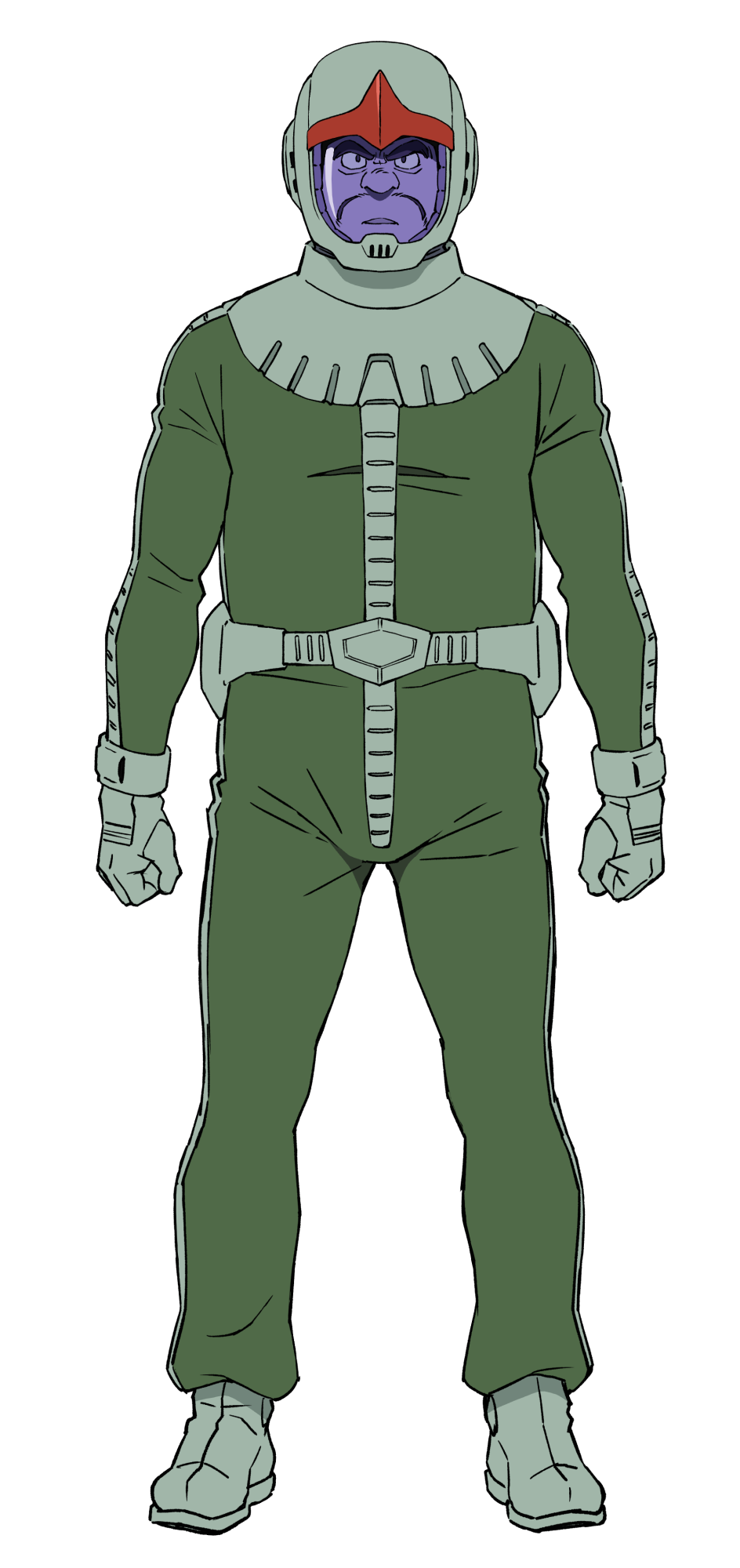 1boy, belt, bodysuit, clenched_hands, denim_(gundam), full_body, gloves, green_bodysuit, green_gloves, green_shoes, gundam, gundam_gquuuuuux, helmet, highres, looking_at_viewer, male_focus, mecha_pilot_suit, official_art, shoes, simple_background, solo, standing, transparent_background