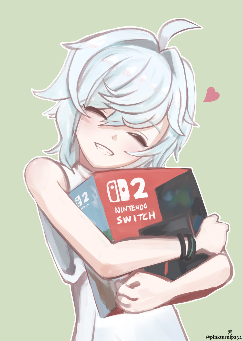 1girl, absurdres, bare_shoulders, blush, closed_eyes, commentary_request, dress, facing_viewer