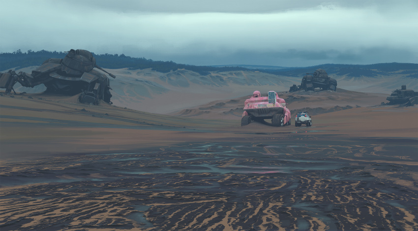 absurdres, cannon, car, clouds, cloudy_sky, gun, highres, motor_vehicle