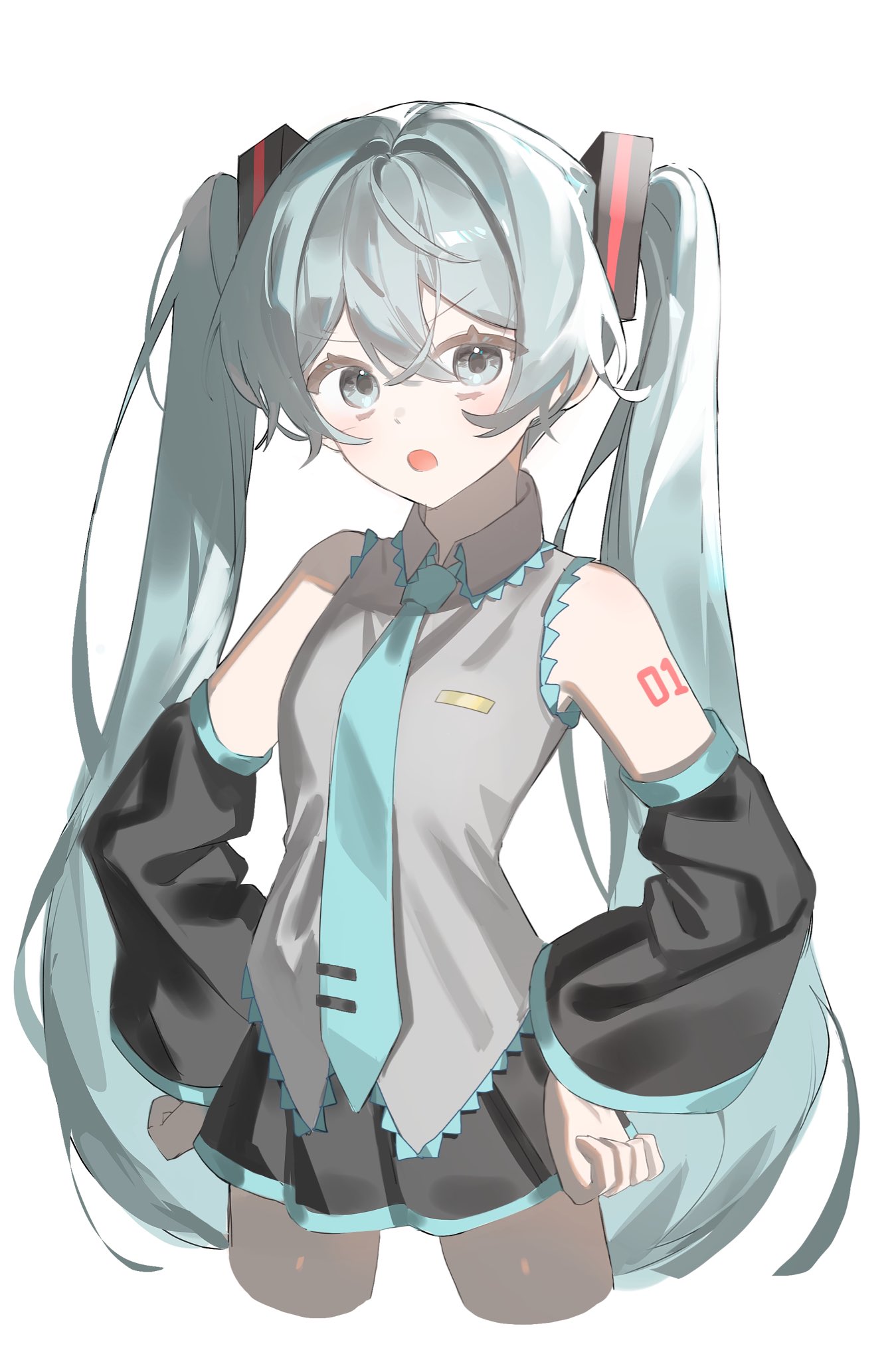 1girl, aqua_eyes, aqua_hair, hair_ornament, hands_on_hips, hatsune_miku, highres, jjeogi38