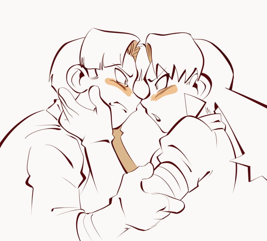 1boy, 1girl, blush_stickers, butch_(pokemon), cassidy_(pokemon), closed_mouth, commentary, earrings