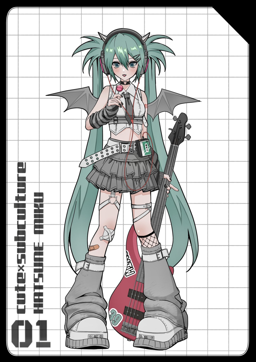 1girl, aqua_eyes, aqua_hair, bat_wings, belt, breasts, candy, choker