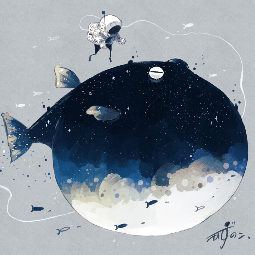 1other, animal_focus, artist_name, astronaut, backpack, bag, closed_eyes, commentary
