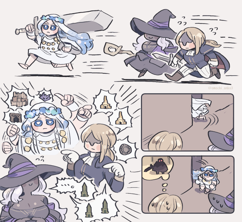 3girls, bell_bearing_hunter_(elden_ring), blonde_hair, chibi, duchess_(elden_ring), elden_ring, elden_ring_nightreign, greatsword