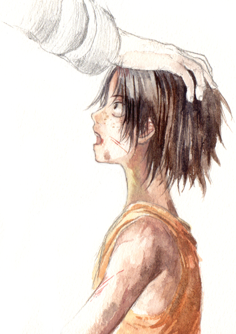 blood, chikama, chikama_(minka), face, freckles, hand_on_head, hands, one_piece
