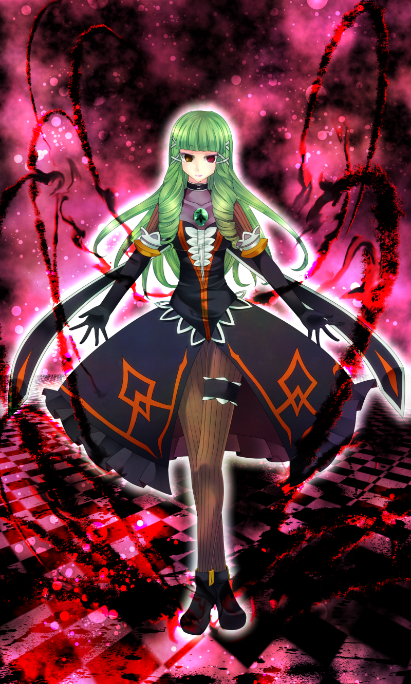 black_gloves, choker, curly_hair, dress, elbow_gloves, emeraude_(tales_of_graces), gloves, green_hair