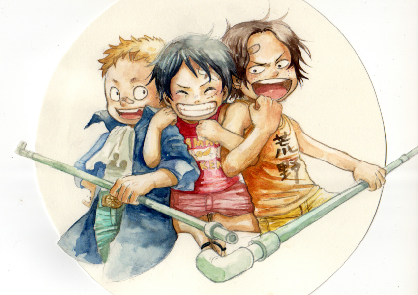 arm_grab, bandaid, blush, brothers, chikama, chikama_(minka), child, family
