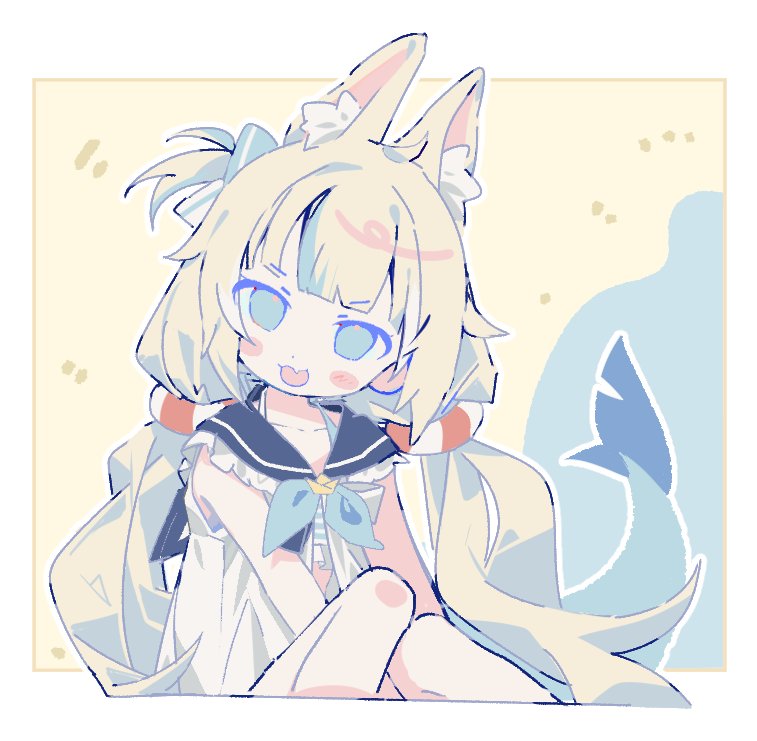 1girl, an_(owo000111), animal_ear_fluff, animal_ears, black_sailor_collar, blonde_hair, blue_background, blue_eyes