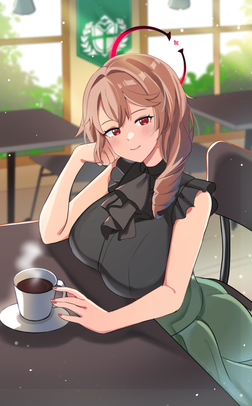 1girl, absurdres, alternate_costume, arm_support, azur_lane, black_shirt, blush, box